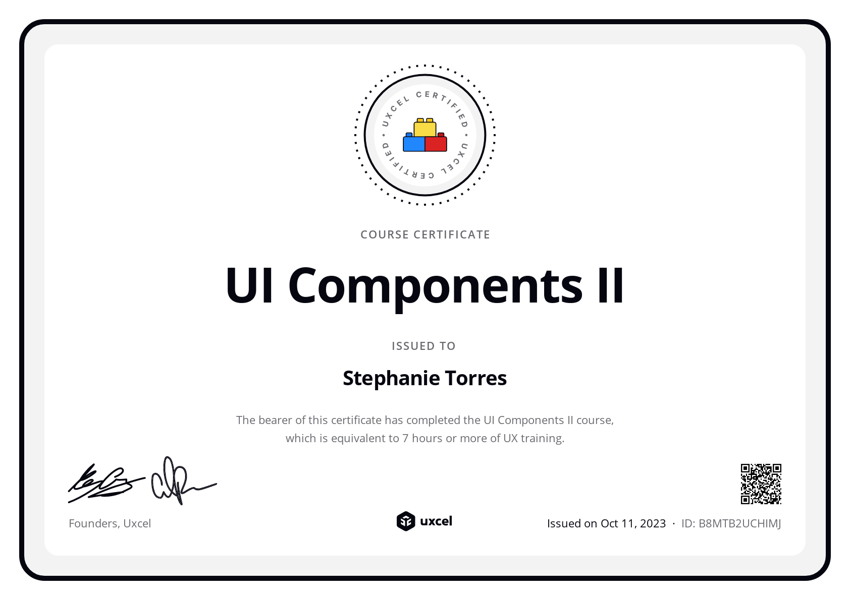 Stephanie Torres's certificate